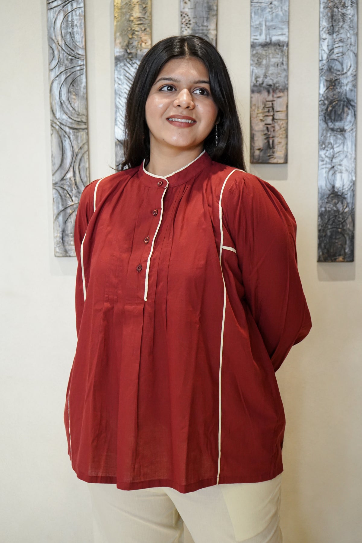 The Diya Piped Artisan Tunic & Trousers Co-ord Set