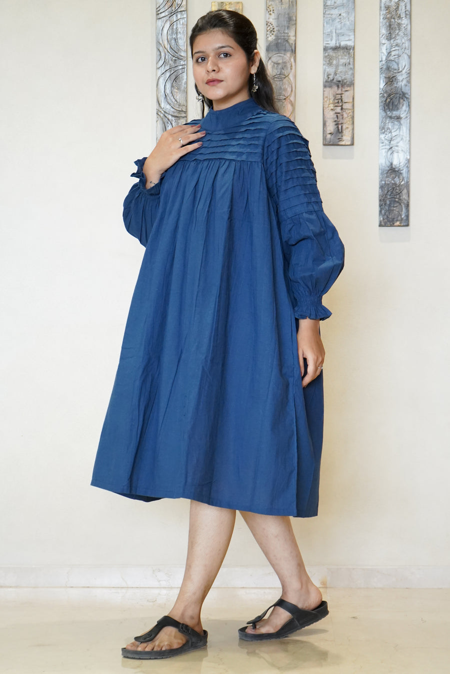 The Diya Pintuck High-Neck Dress