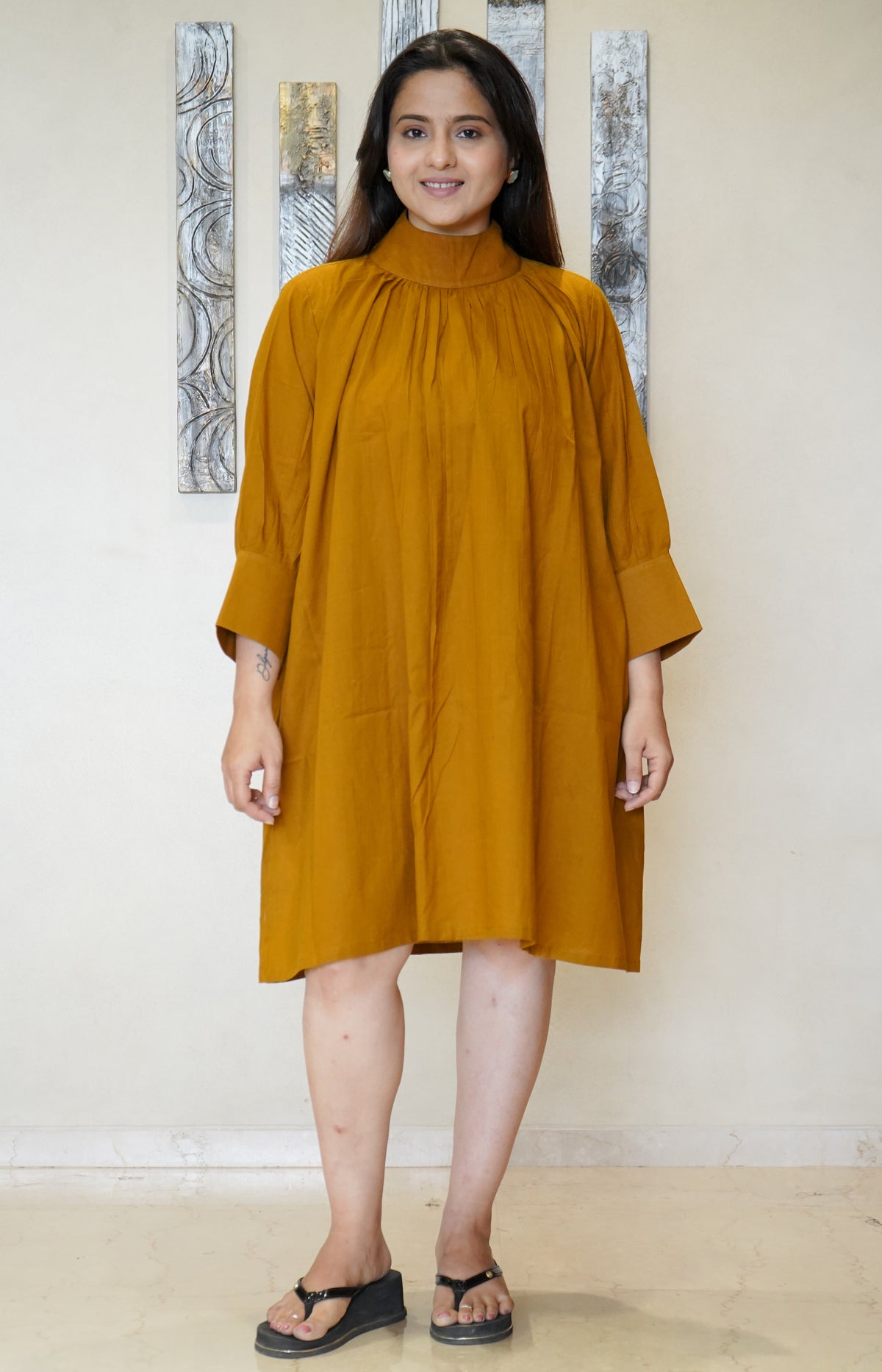 The Ira High-Neck Gathered Dress