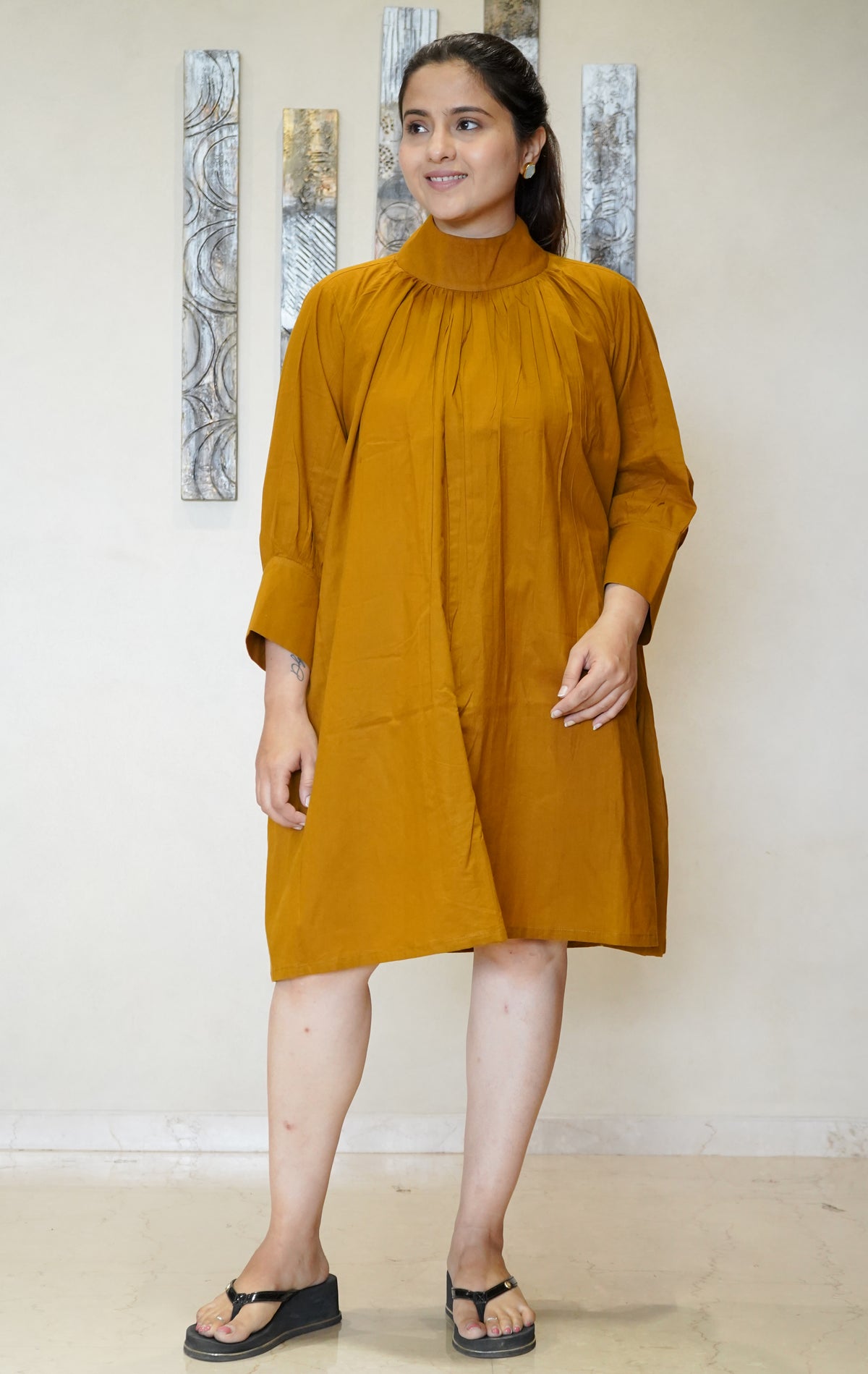 The Ira High-Neck Gathered Dress