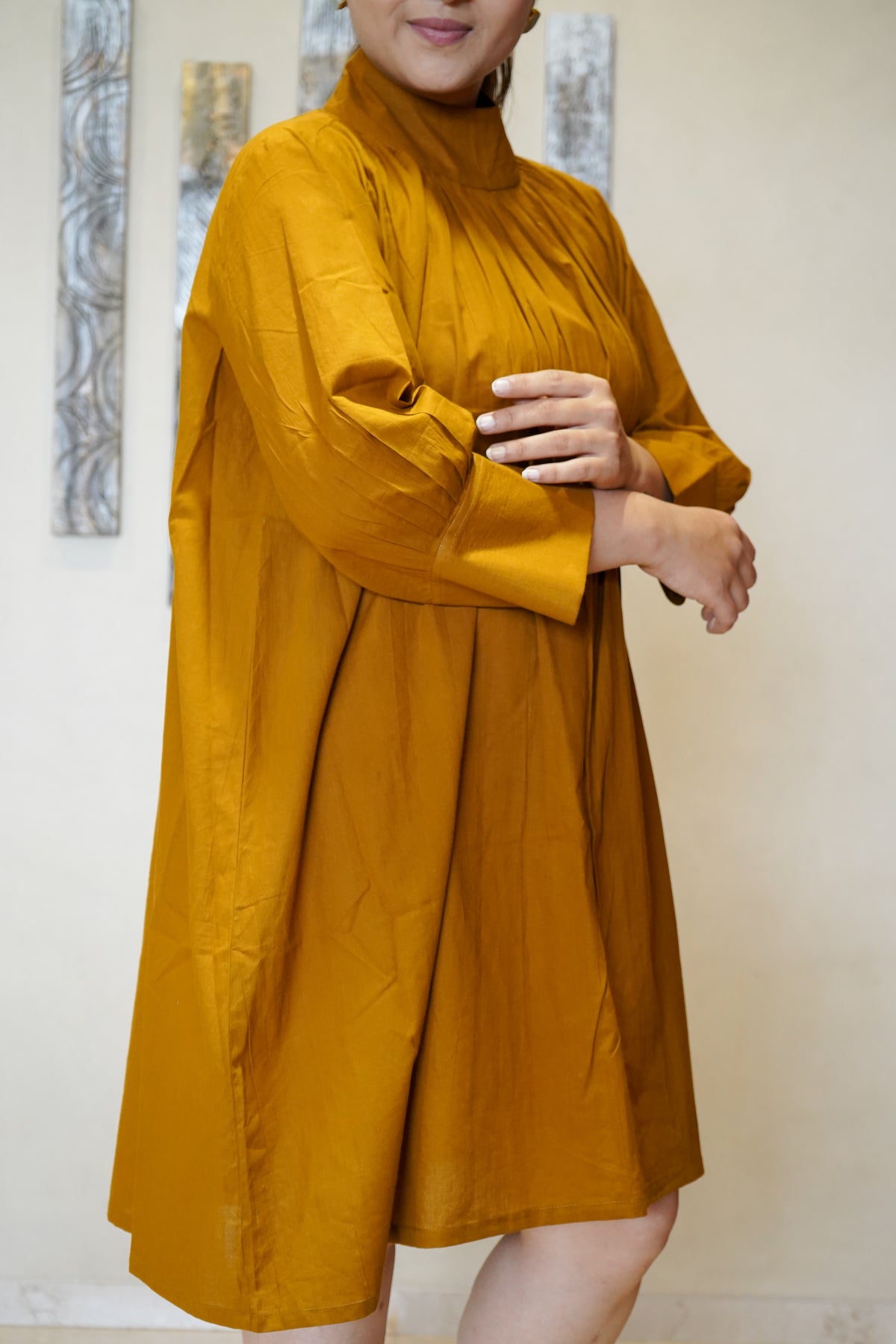 The Ira High-Neck Gathered Dress