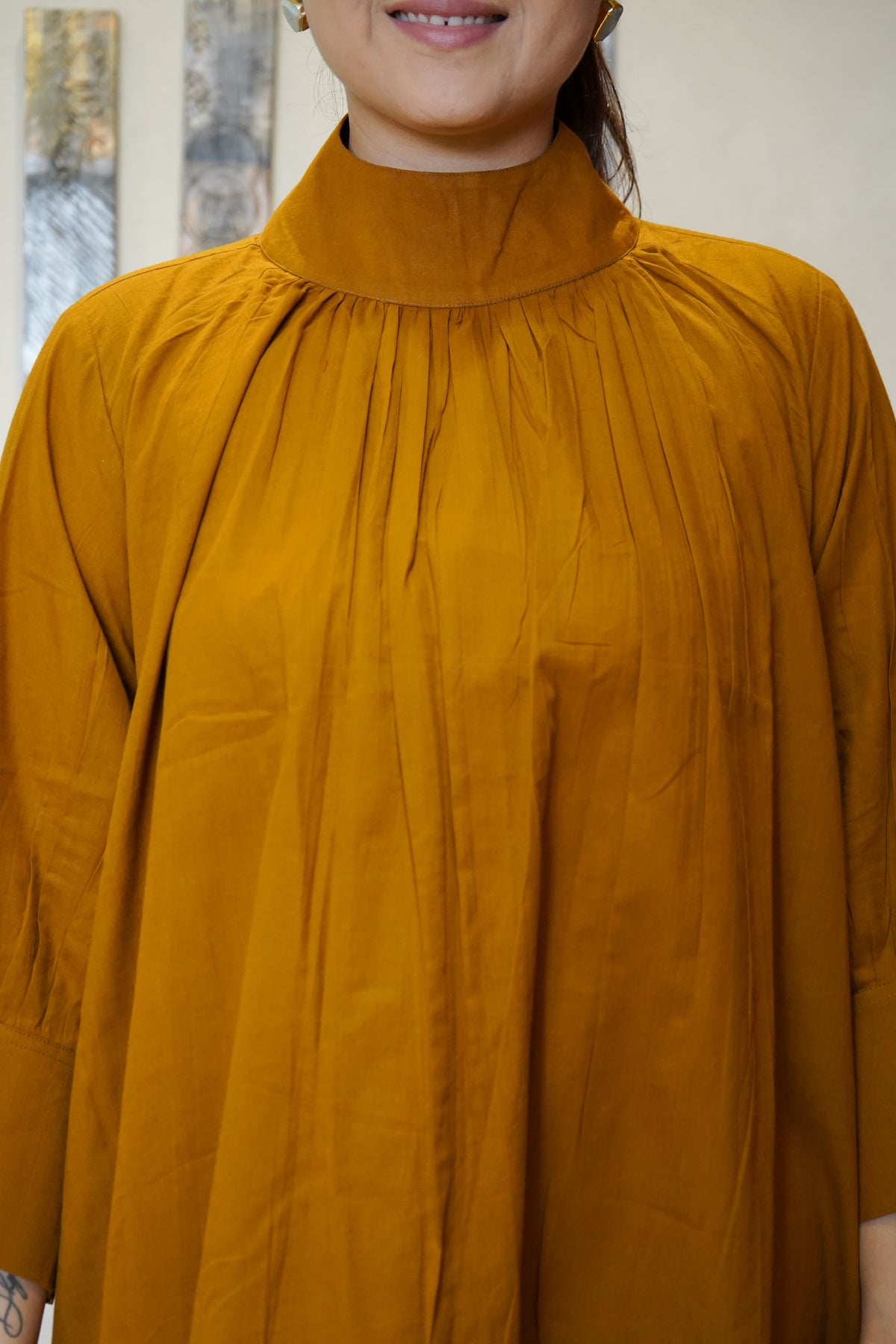 The Ira High-Neck Gathered Dress