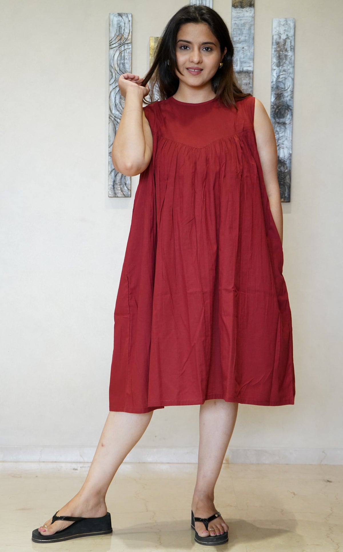 The Divya Solid Yoke Midi Dress