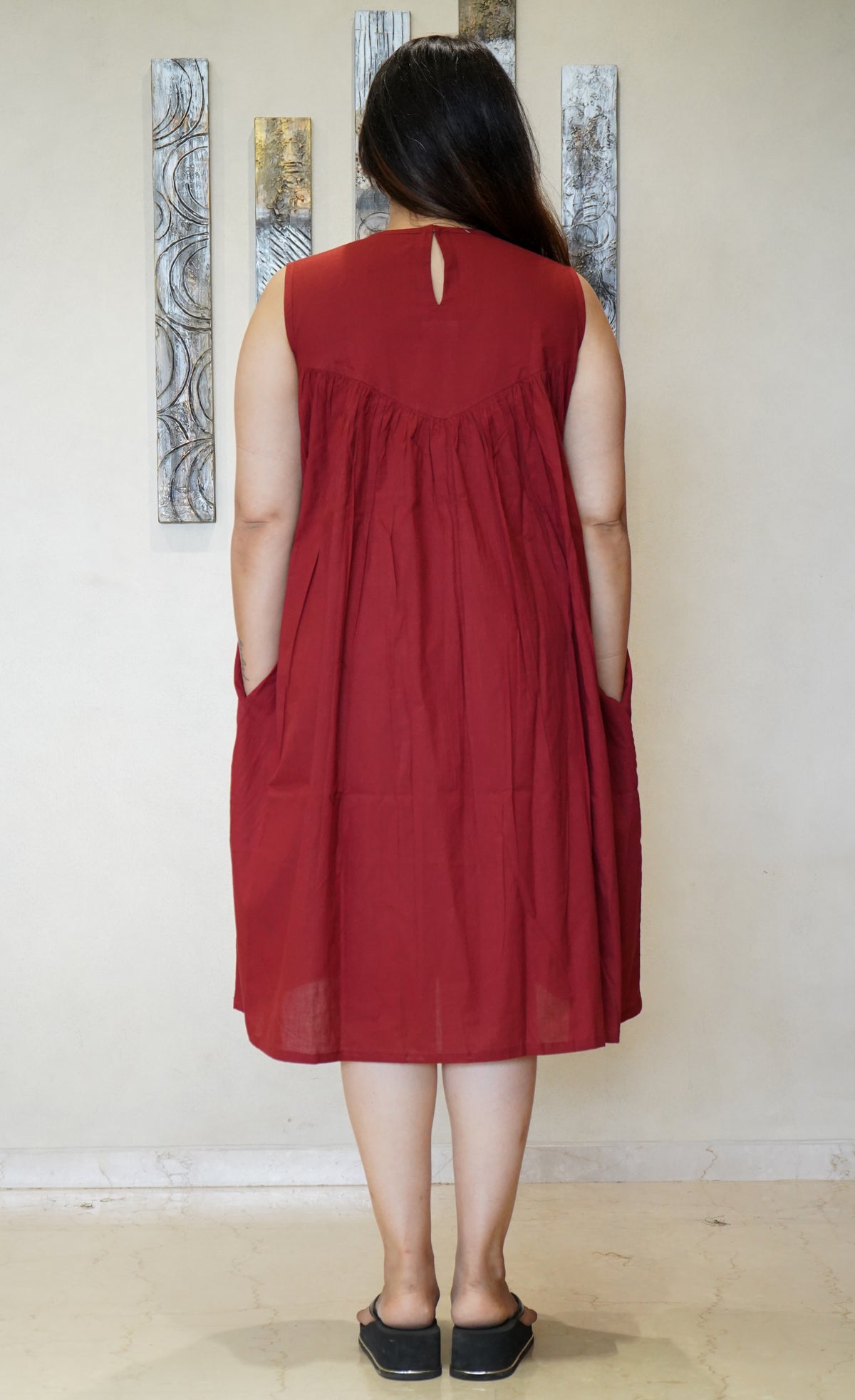 The Divya Solid Yoke Midi Dress