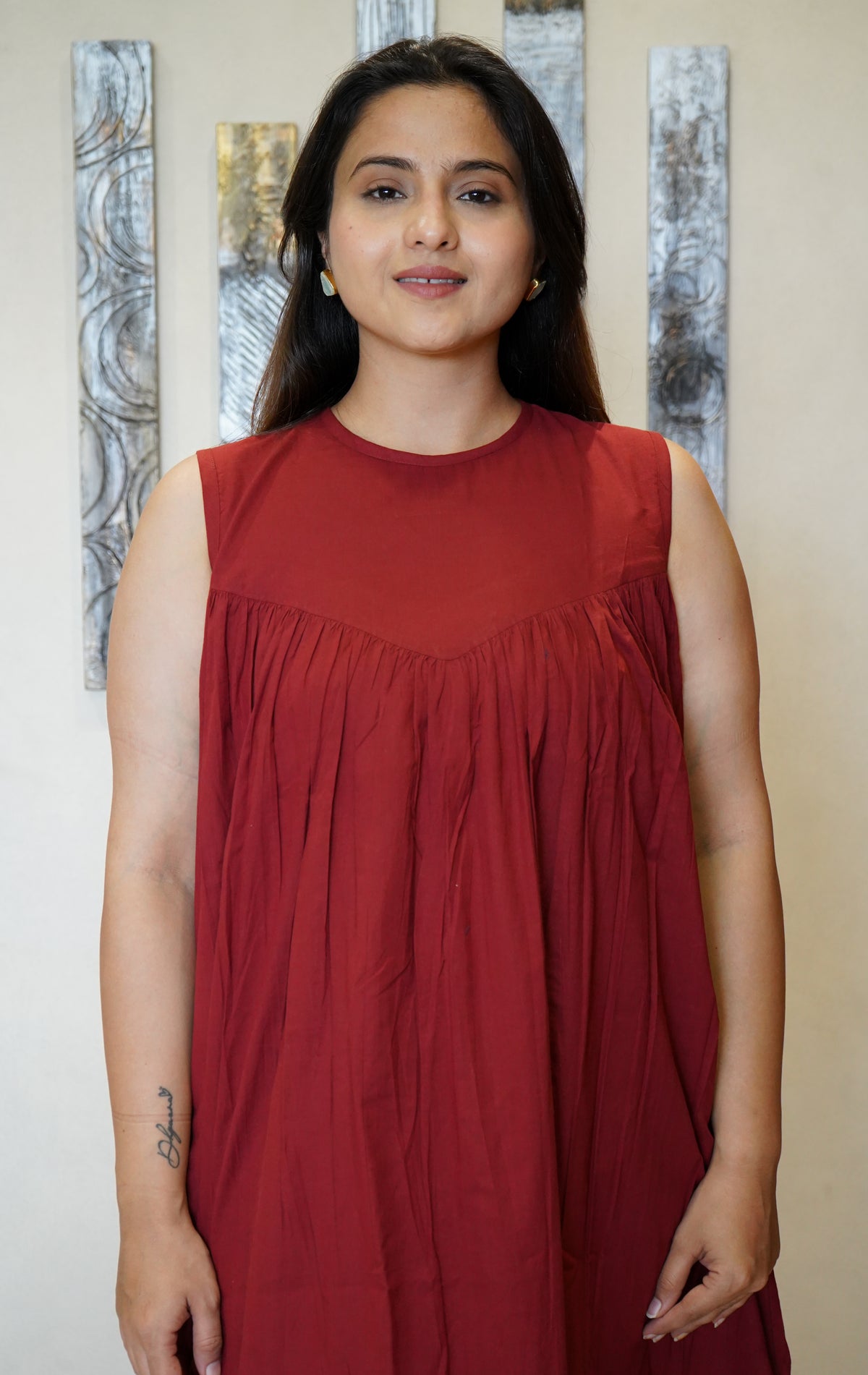 The Divya Solid Yoke Midi Dress