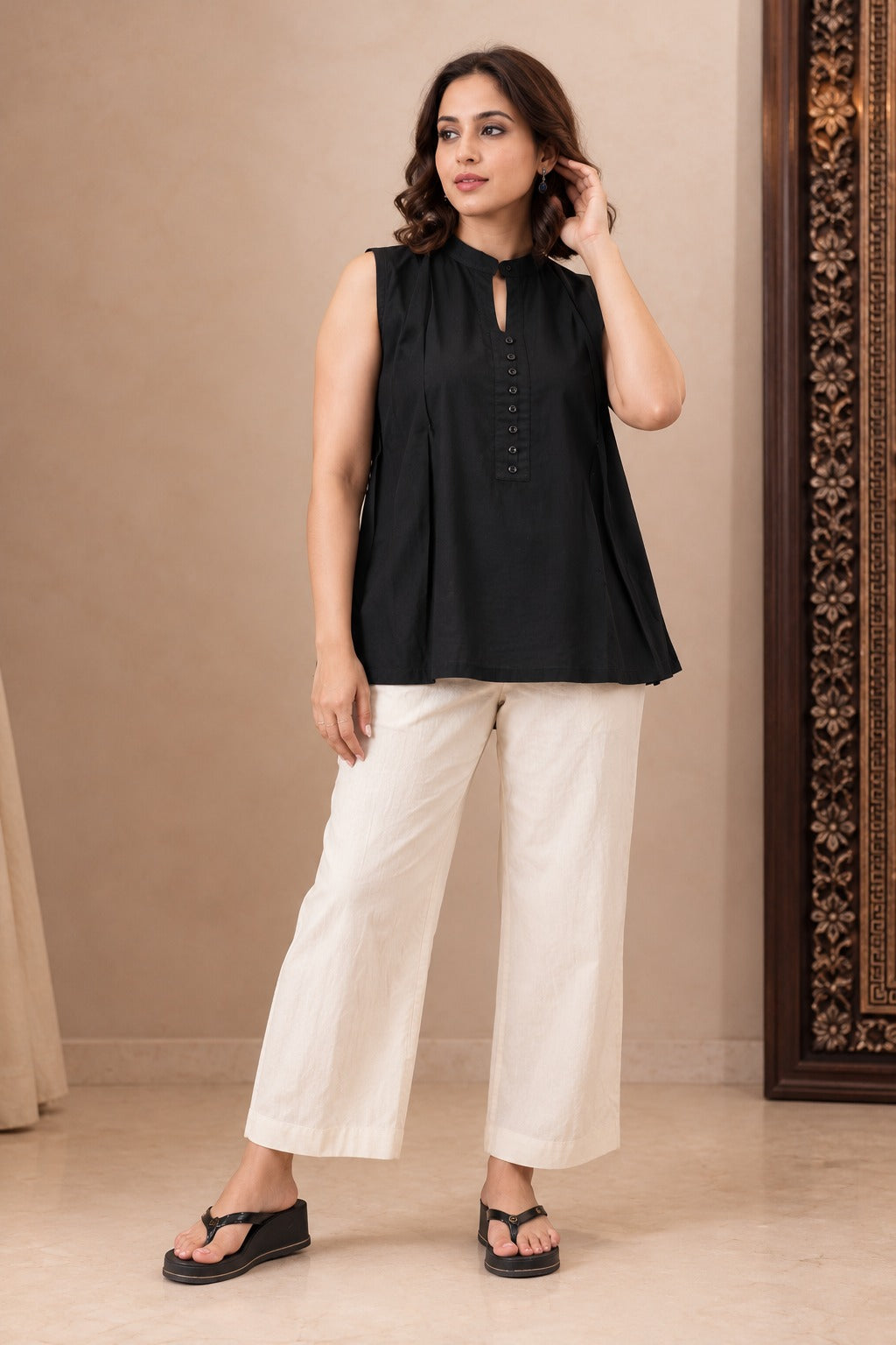 The Kiara Pintuck Button Tunic